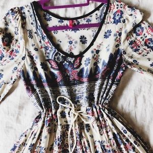 Blue Floral Boho Maxi Dress w Empire Waist